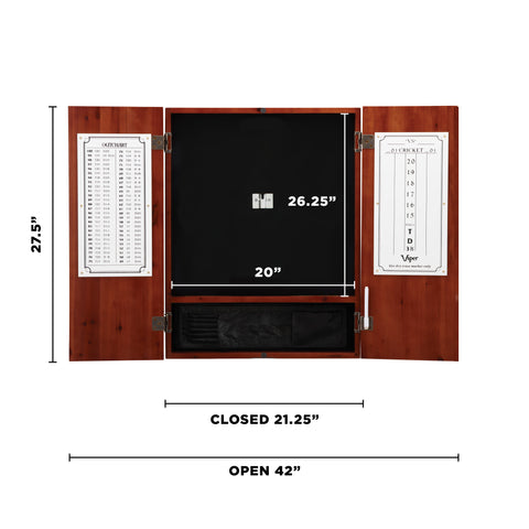 Image of Viper Metropolitan Cinnamon Steel Tip Dartboard Cabinet, Viper Razorback Sisal Dartboard, Viper Underground Raven Steel Tip Darts 25 Grams, and Viper Vinyl Dart Mat