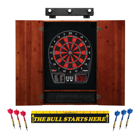 Image of Viper 797 Electronic Dartboard, Metropolitan Cinnamon Cabinet, Throw Line Marker & Shadow Buster Dartboard Light Bundle