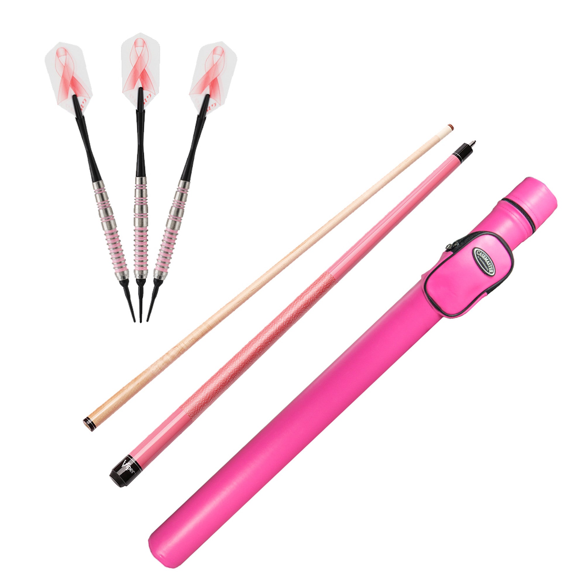 Fat Cat Pink Lady Soft Tip Darts 16 Grams and Casemaster Q-Vault Supreme Pink Cue Case