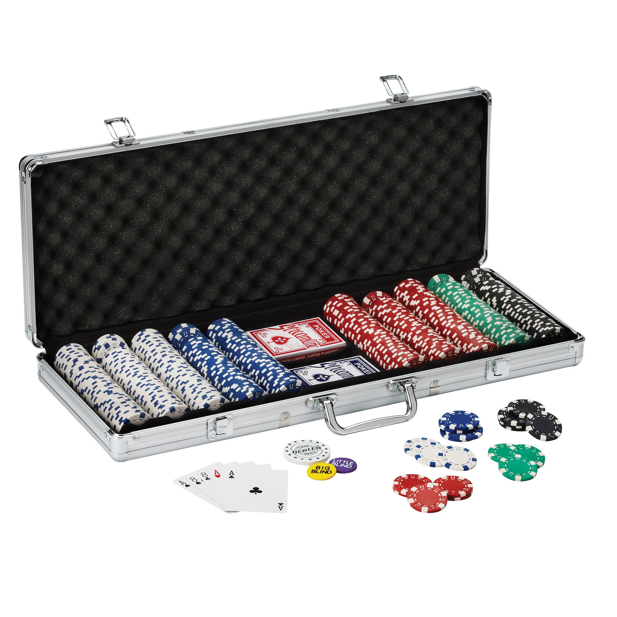 Fat Cat Texas Hold'em Table, 4-Deck Card Shoe, 500 Poker Chip Set, 2 Acrylic Chip Trays & Dice Cup Set