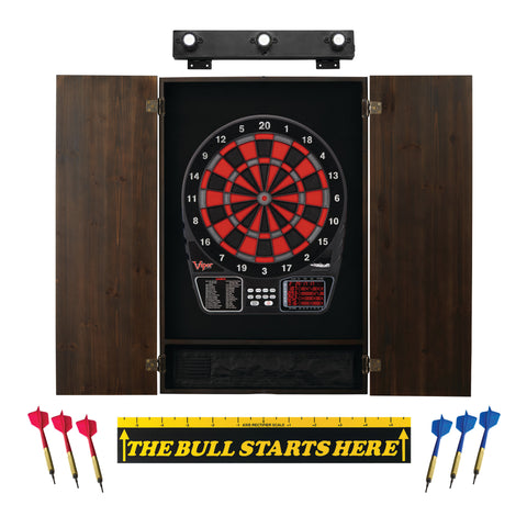 Image of Viper 797 Electronic Dartboard, Metropolitan Espresso Cabinet, Throw Line Marker & Shadow Buster Dartboard Light Bundle