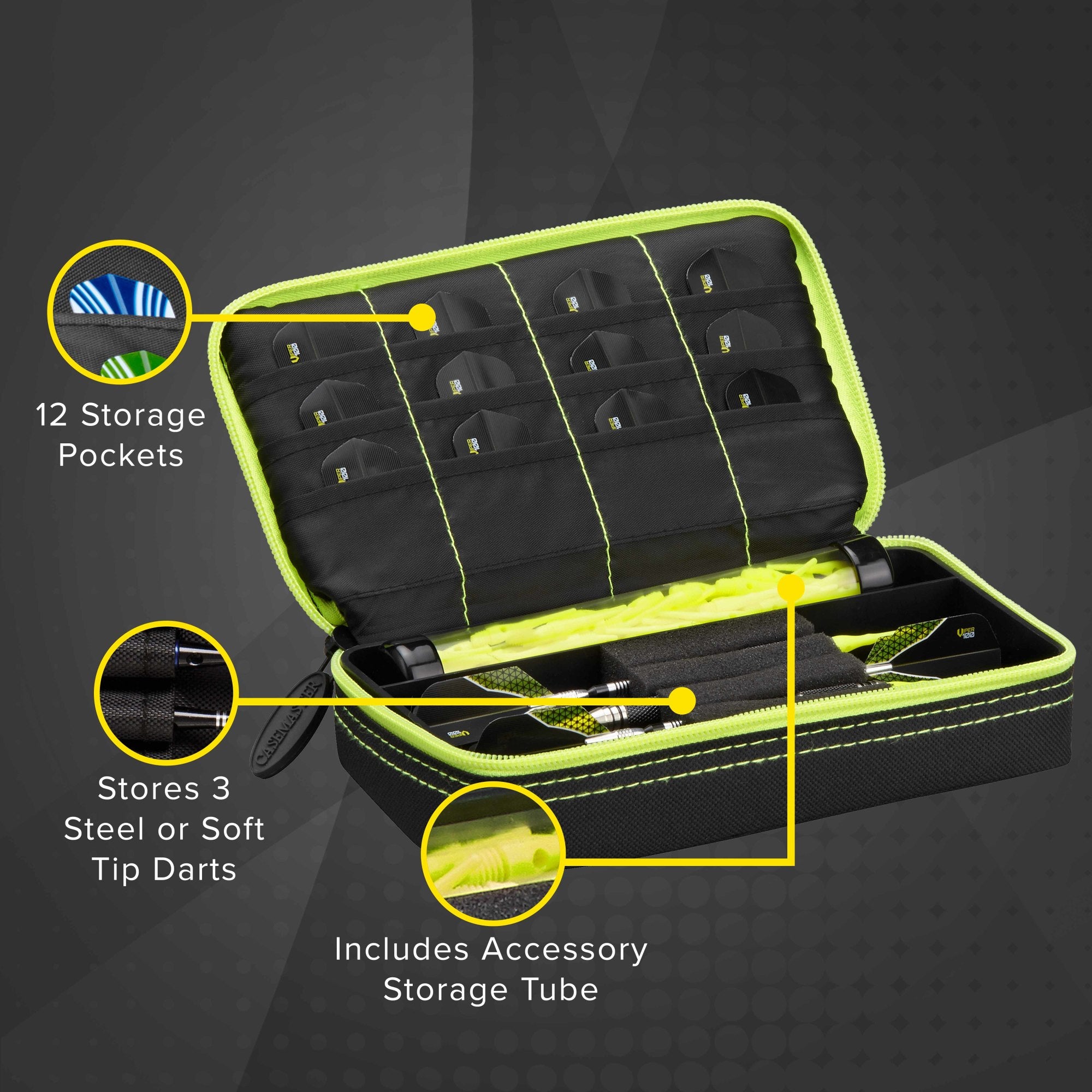 Casemaster Plazma Dart Case Black with Yellow Zipper
