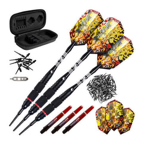 Image of Viper Jaguar 80% Tungsten Soft Tip Darts 2 Knurled Rings 18 Grams, Black and Red Accessory Set with Case