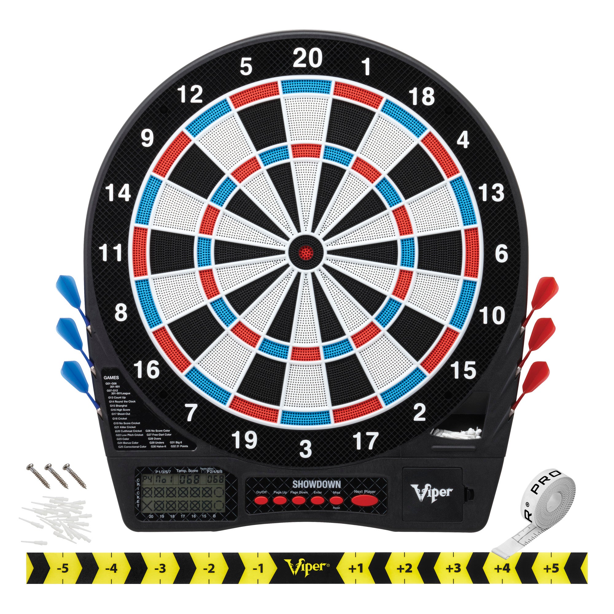 Viper Showdown Electronic Dartboard, Metropolitan Espresso Cabinet, Dart Mat & Shadow Buster Dartboard Light Bundle