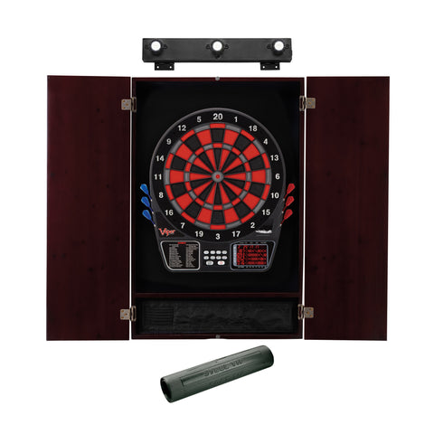 Image of Viper 797 Electronic Dartboard, Metropolitan Mahogany Cabinet, Dart Mat & Shadow Buster Dartboard Light Bundle