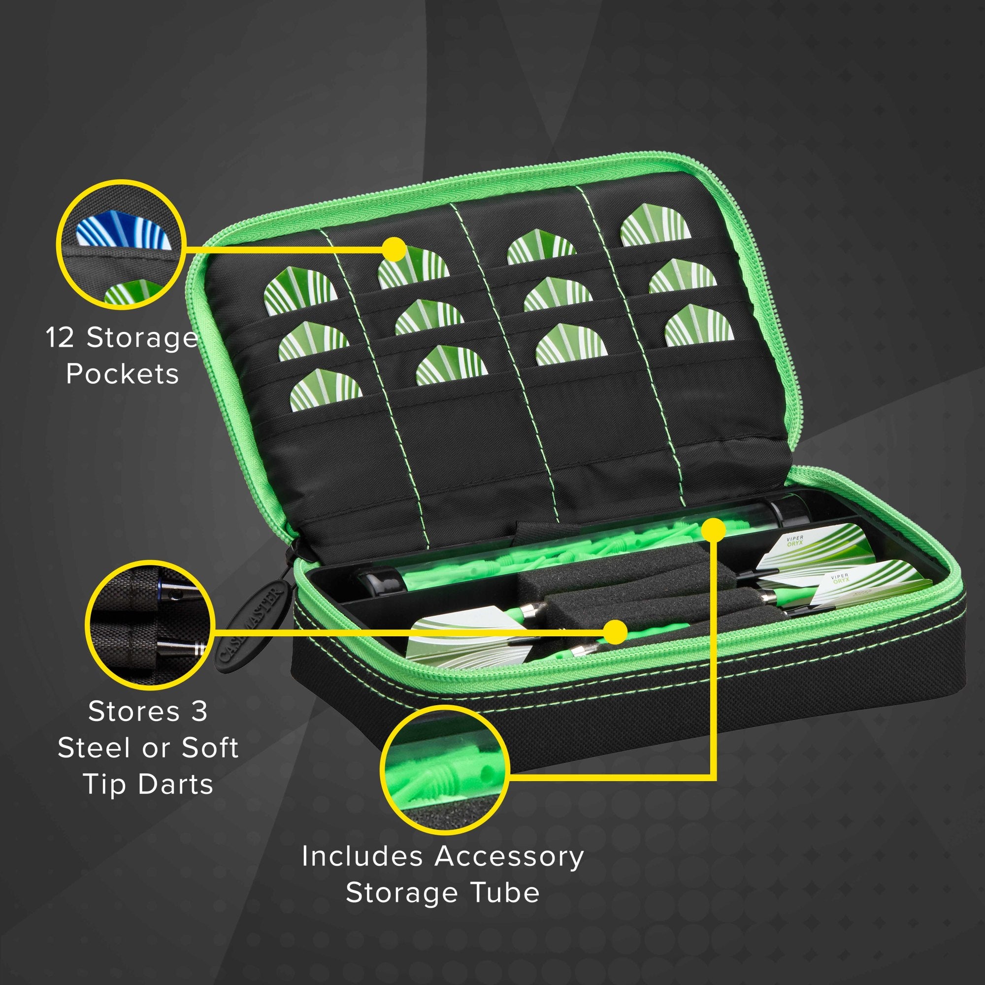 Casemaster Plazma Dart Case Black with Green Zipper