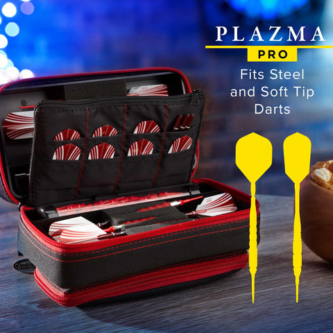 Image of Casemaster Plazma Pro Dart Case Black with Ruby Zipper and Phone Pocket