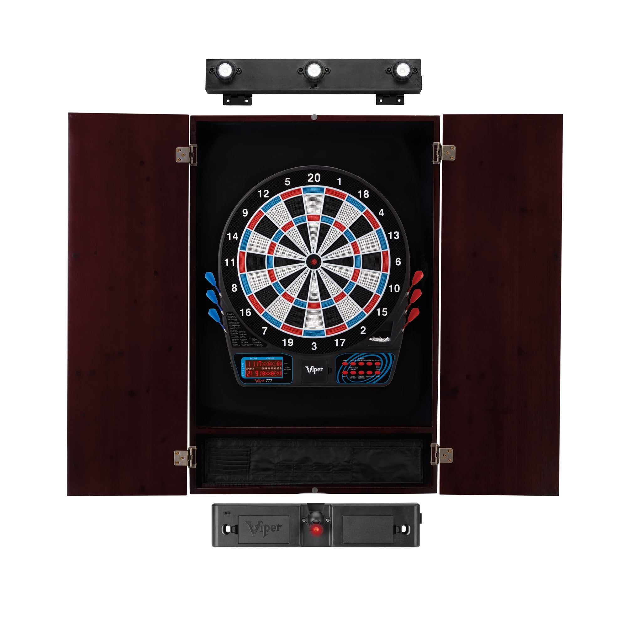 Viper 777 Electronic Dartboard, Metropolitan Mahogany Cabinet, Laser Throw Line Marker & Shadow Buster Dartboard Lights