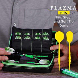 Casemaster Plazma Pro Dart Case Black with Green Zipper and Phone Pocket 