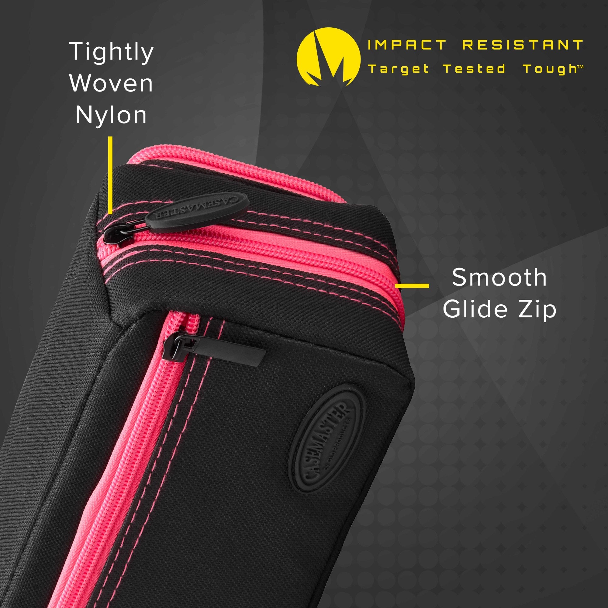 Casemaster Plazma Pro Dart Case Black with Pink Zipper and Phone Pocket