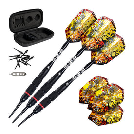Viper Jaguar 80% Tungsten Soft Tip Darts 2 Knurled Rings 18 Grams, Black and Red Accessory Set with Case 