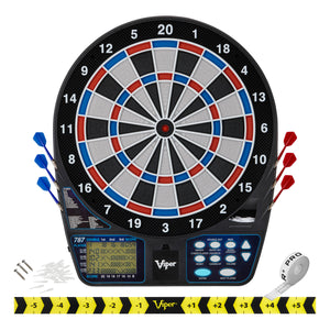 Viper 787 Electronic Dartboard, "The Bull Starts Here" Throw Line Marker, Black Ice Red 18g Soft Tip Darts, Dart Tip Remover Tool & Tufflex II Black Dart Tips