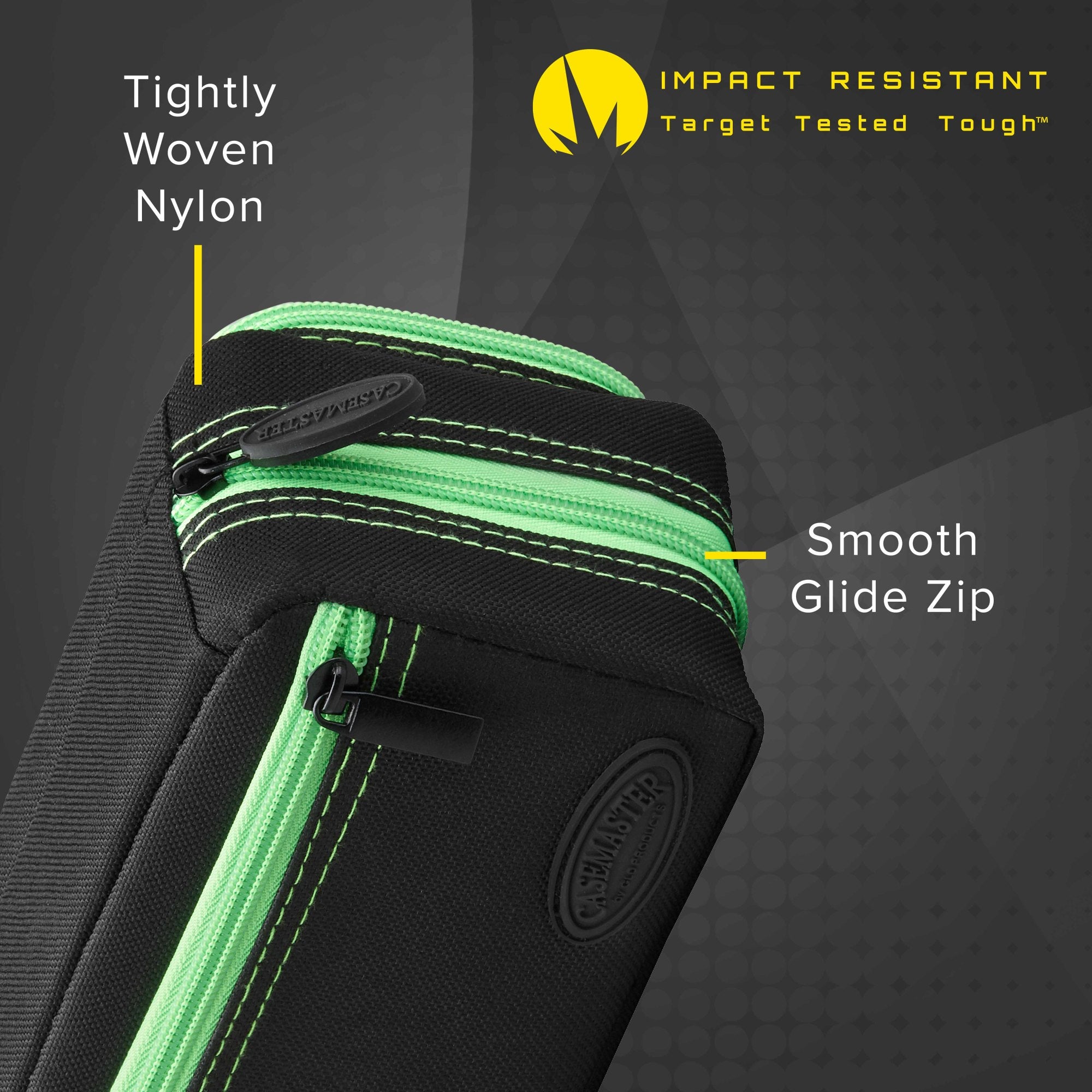 Casemaster Plazma Pro Dart Case Black with Green Zipper and Phone Pocket