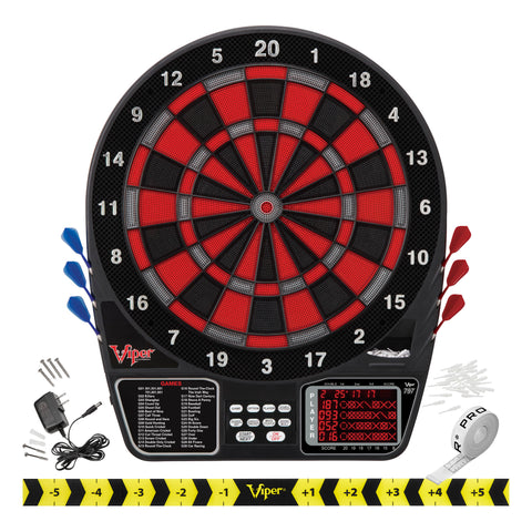 Image of Viper 797 Electronic Dartboard, Metropolitan Espresso Cabinet, Throw Line Marker & Shadow Buster Dartboard Light Bundle