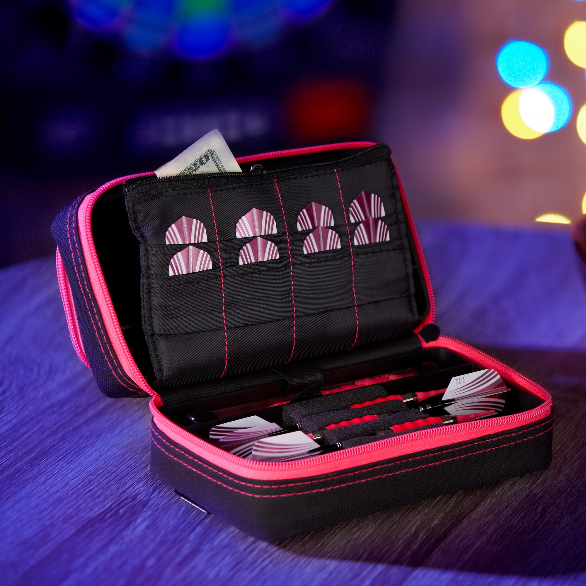 Casemaster Plazma Pro Dart Case Black with Pink Zipper and Phone Pocket
