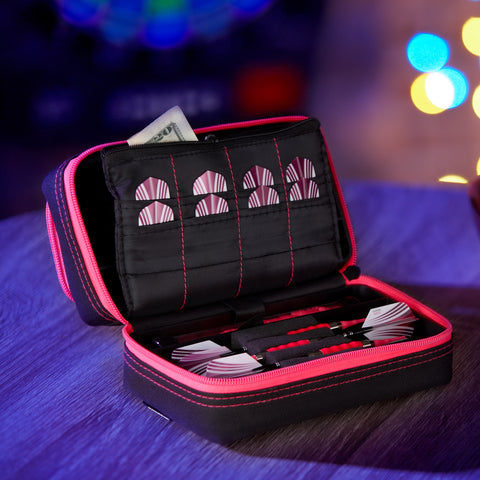 Image of Casemaster Plazma Pro Dart Case Black with Pink Zipper and Phone Pocket