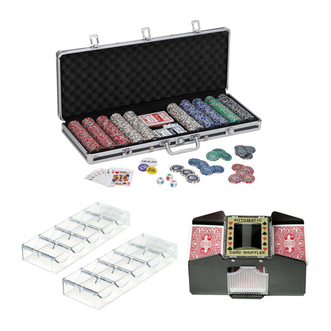 Image of Fat Cat Bling Poker Chip Set, 2ct Acrylic Chip Trays & Automatic Card Shuffler