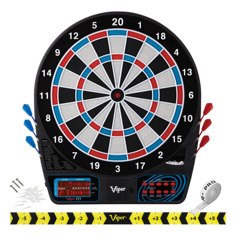 Image of Viper 777 Electronic Dartboard, Metropolitan Espresso Cabinet, Throw Line Marker & Shadow Buster Dartboard Light Bundle