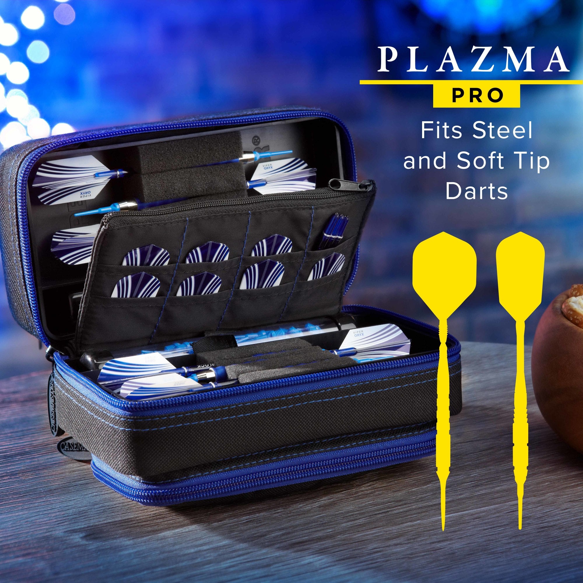Casemaster Plazma Pro Dart Case Black with Sapphire Zipper and Phone Pocket