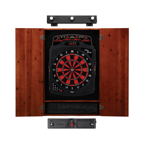 Image of Viper Solar Blast Electronic Dartboard, Metropolitan Cinnamon Cabinet, Laser Throw Line & Shadow Buster Dartboard Light Bundle