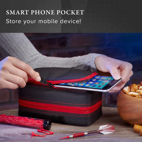 Image of Casemaster Plazma Pro Dart Case Black with Ruby Zipper and Phone Pocket