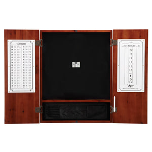 Viper Metropolitan Cinnamon Steel Tip Dartboard Cabinet, Viper Razorback Sisal Dartboard, Viper Underground Raven Steel Tip Darts 25 Grams, and Viper Vinyl Dart Mat