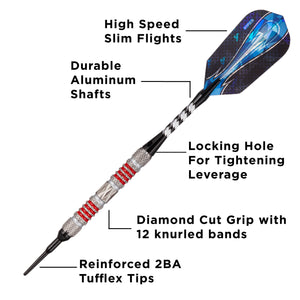 Viper Astro 80% Tungsten Soft Tip Darts Red Rings 18 Grams