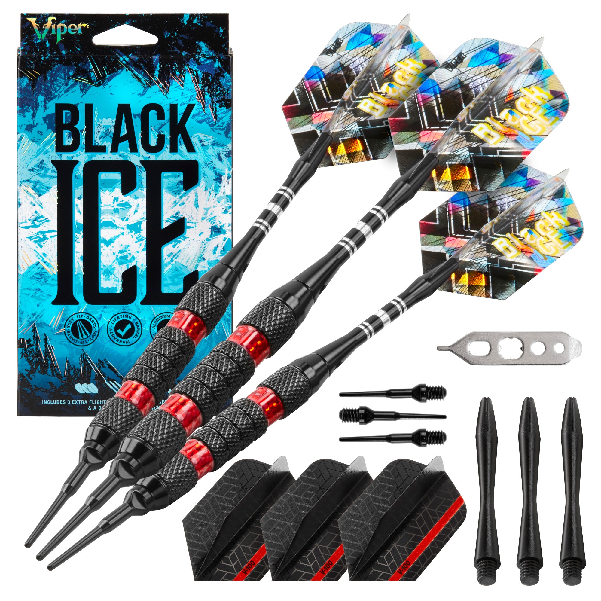 Viper 787 Electronic Dartboard, "The Bull Starts Here" Throw Line Marker, Black Ice Red 18g Soft Tip Darts, Dart Tip Remover Tool & Tufflex II Black Dart Tips