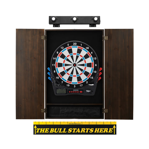 Image of Viper Showdown Electronic Dartboard, Metropolitan Espresso Cabinet, Throw Line Marker & Shadow Buster Dartboard Light Bundle