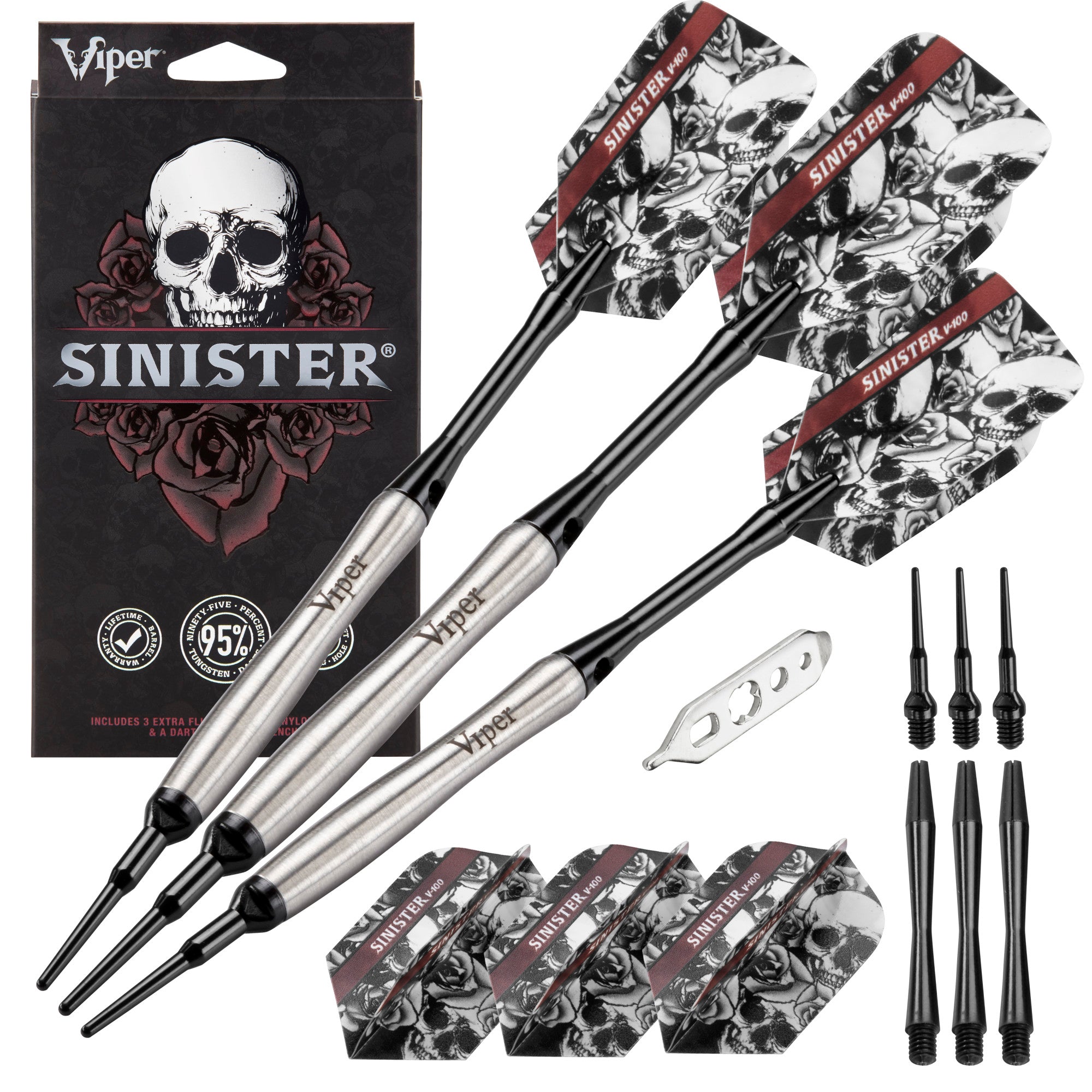 Viper Sinister Tungsten Darts Soft Tip Darts Tapered Barrel 18 Grams and Casemaster Deluxe Black Nylon Case
