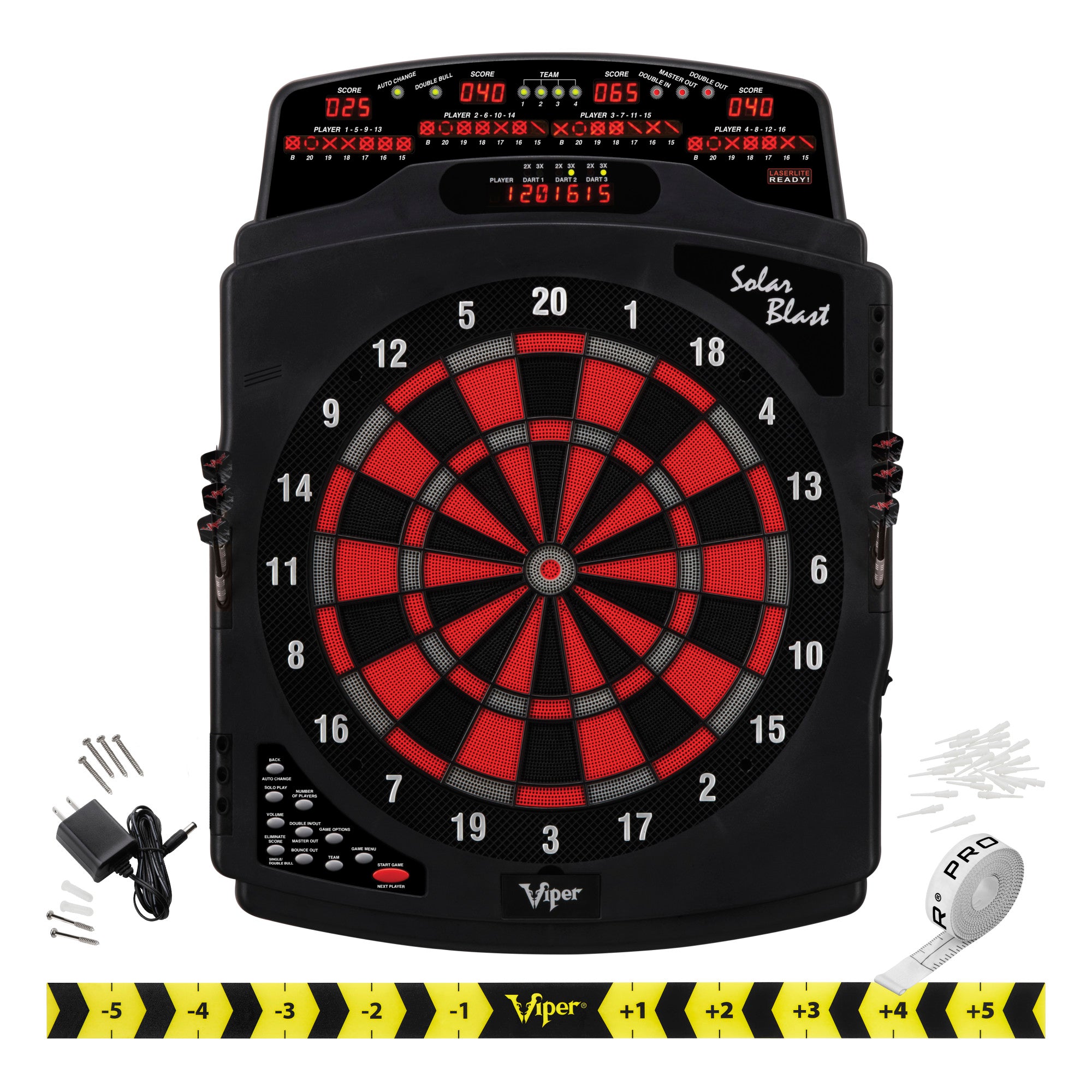 Viper Solar Blast Electronic Dartboard, Metropolitan Mahogany Cabinet, "The Bull Starts Here" Throw Line Marker & Shadow Buster Dartboard Lights