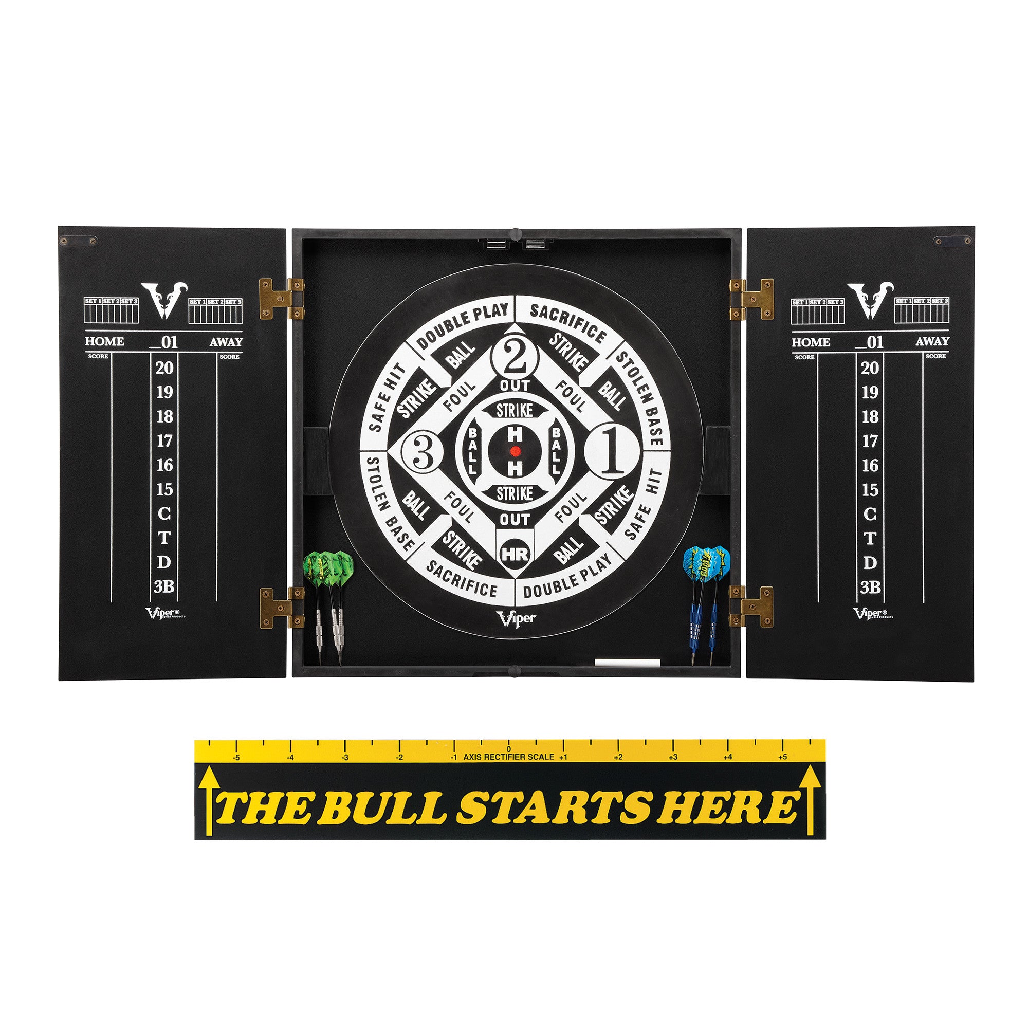 Viper Hideaway Cabinet with Coiled Paper Dartboard & "The Bull Starts Here" Throw Line Marker