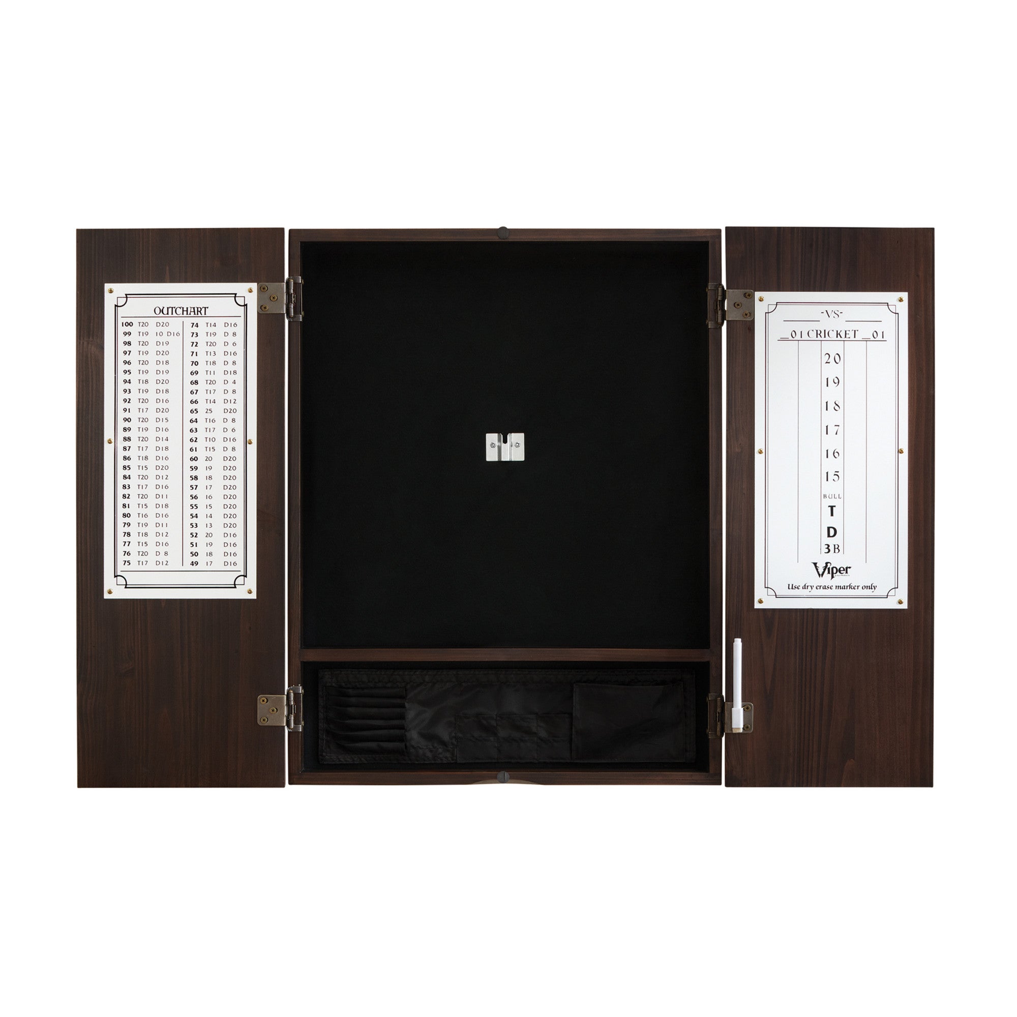 Viper Espresso Metropolitan Steel Tip Cabinet, Razorback Sisal Dartboard, Underground Raven Steel Tip Darts 25 Grams, and Laser Throw Line