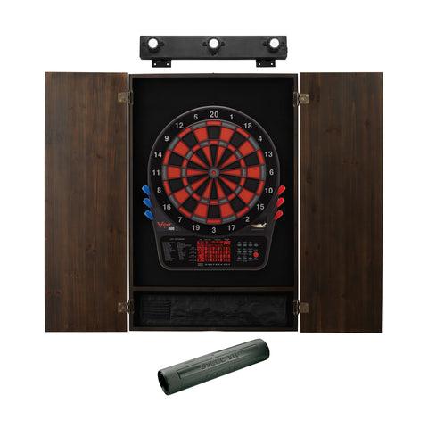 Image of Viper 800 Electronic Dartboard, Metropolitan Espresso Cabinet, Dart Mat & Shadow Buster Dartboard Light Bundle