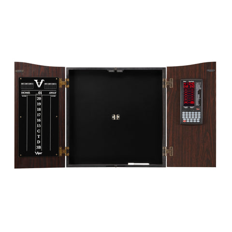 Image of Viper Vault Deluxe Dartboard Cabinet with Built-In Pro Score, Dead-On Dartboard, Edge Throw Line and Black Mariah Darts