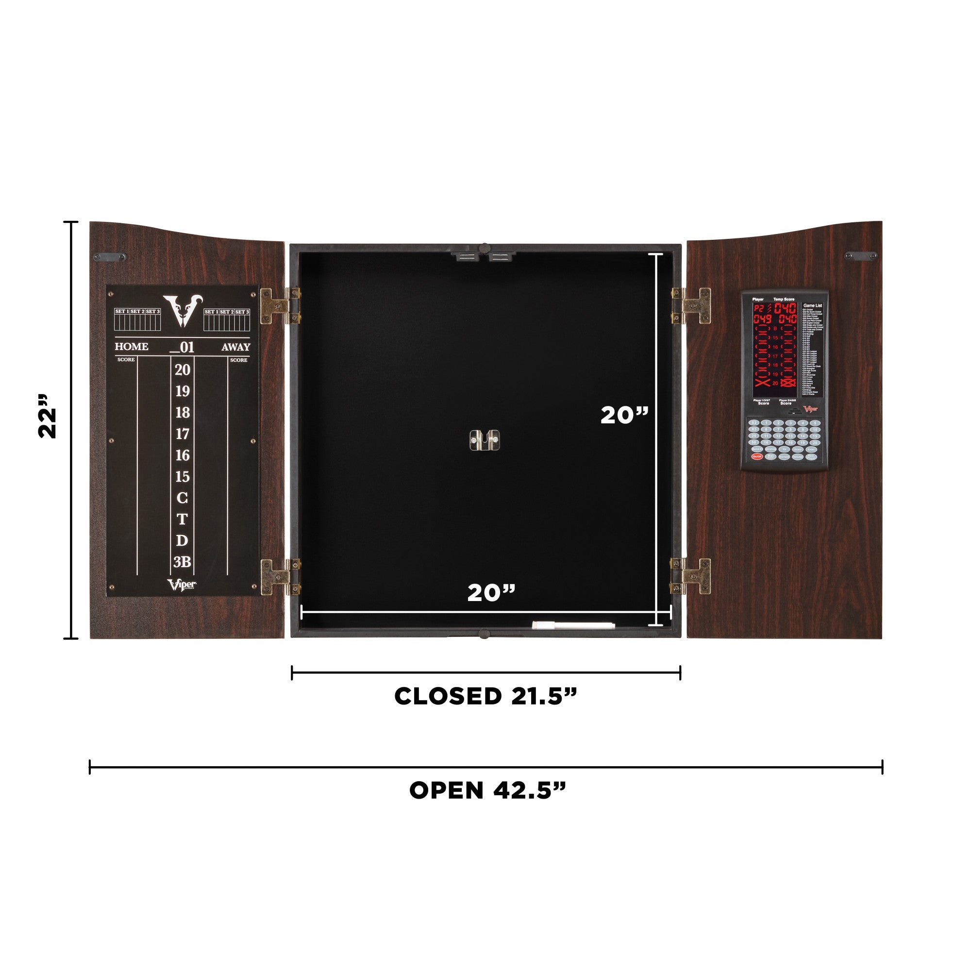 Viper Vault Cabinet Deluxe Set with Built-In Pro Score and Included Shot King Dartboard