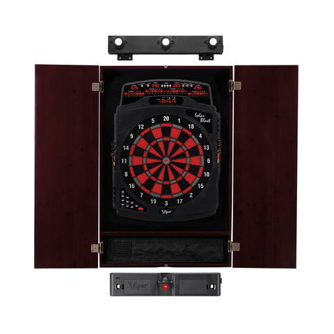 Image of Viper Solar Blast Electronic Dartboard, Metropolitan Mahogany Cabinet, Laser Throw Line Marker & Shadow Buster Dartboard Lights