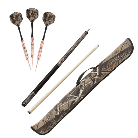 Image of Fat Cat Realtree Hardwoods HD Steel Tip Darts 23gm, Viper Realtree Hardwoods HD Junior Cue, and Viper Realtree Hardwoods HD Soft Cue Case