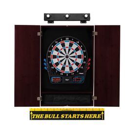 Viper 777 Electronic Dartboard, Metropolitan Mahogany Cabinet, "The Bull Starts Here" Throw Line Marker & Shadow Buster Dartboard Lights