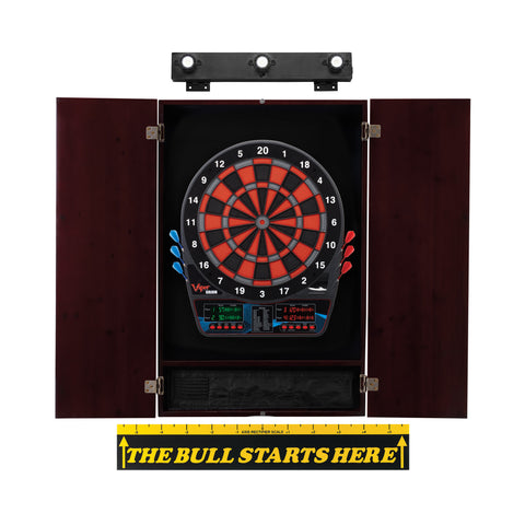 Image of Viper Orion Electronic Dartboard, Metropolitan Mahogany Cabinet, Throw Line Marker & Shadow Buster Dartboard Light Bundle