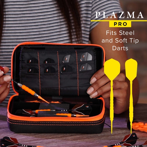Image of Casemaster Plazma Pro Dart Case Black with Orange Zipper and Phone Pocket