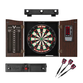 Viper Vault Deluxe Dartboard Cabinet with Built-In Pro Score, AIM 360 Dartboard, Laser Throw Line, and Shadow Buster Light
