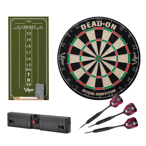 Image of Viper Dead-On Bristle Dartboard, Viper Small Cricket Chalk Scoreboard, Viper Dart Laser Line, and Viper Black Mariah Steel Tip Darts 22 Grams