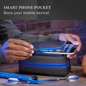 Casemaster Plazma Pro Dart Case Black with Sapphire Zipper and Phone Pocket