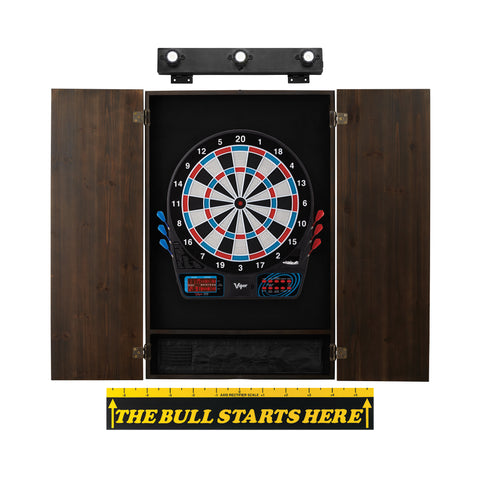 Image of Viper 777 Electronic Dartboard, Metropolitan Espresso Cabinet, Throw Line Marker & Shadow Buster Dartboard Light Bundle