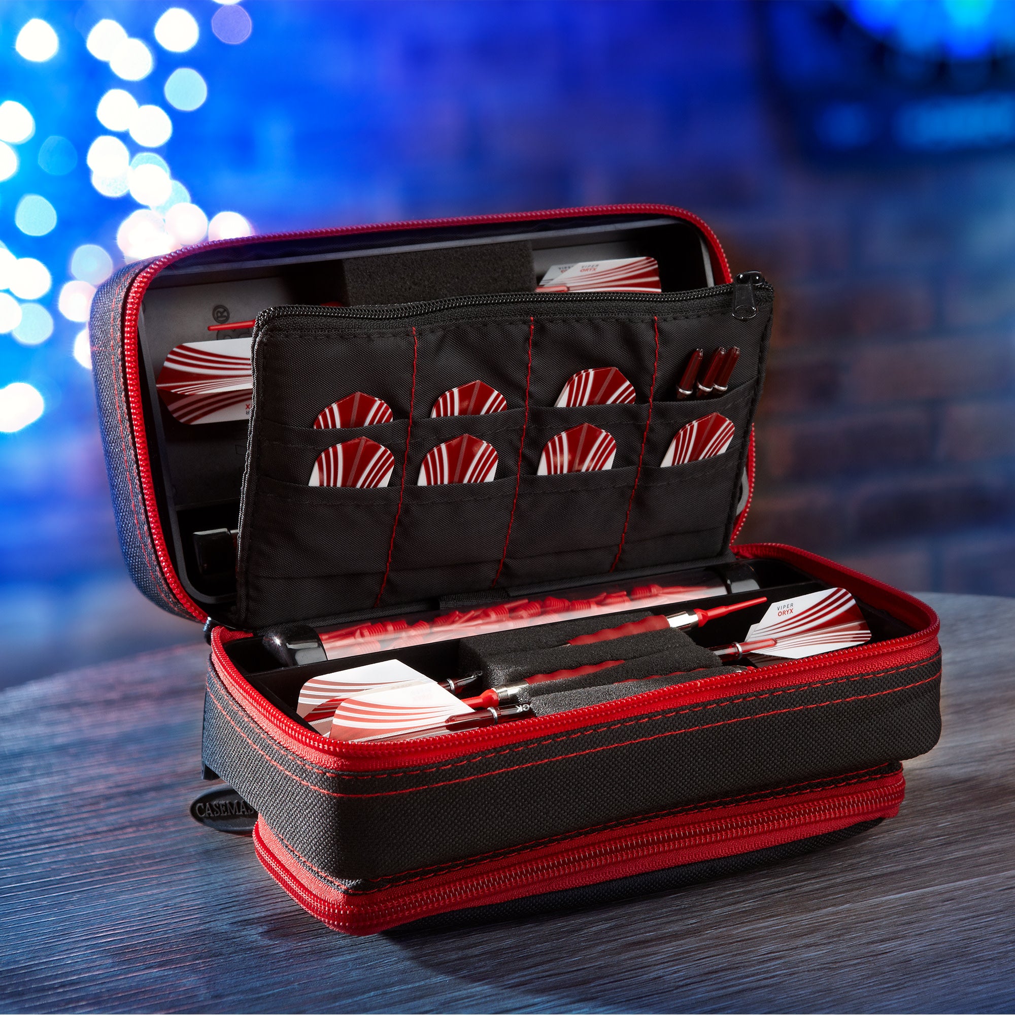 Casemaster Plazma Pro Dart Case Black with Ruby Zipper and Phone Pocket