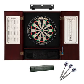 Viper Dead On Sisal Dartboard, Metropolitan Mahogany Cabinet, Shadow Buster Dartboard Lights & Padded Dart Mat