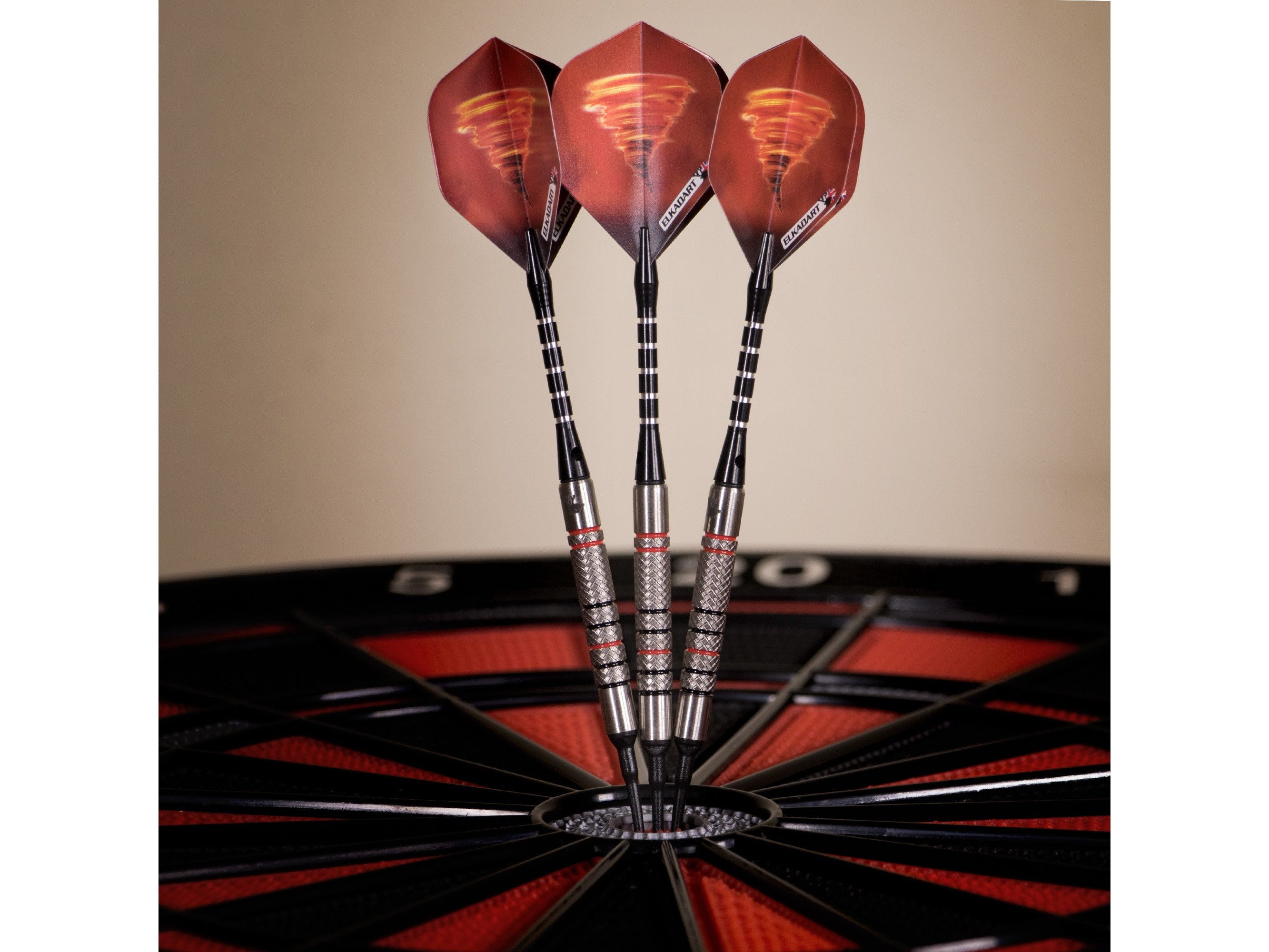 Elkadart Tornado 90% Tungsten Soft Tip Dart Set 3 Red and 4 Black Rings 18 Grams - HomeFitPlay