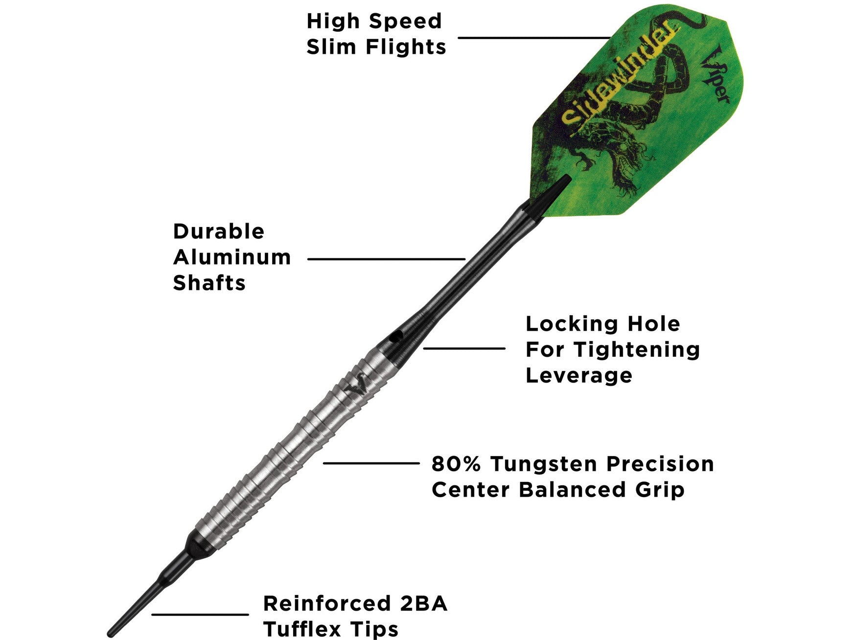 Viper Sidewinder 80% Tungsten Soft Tip Darts Shark Fin Barrel 18 Grams - HomeFitPlay
