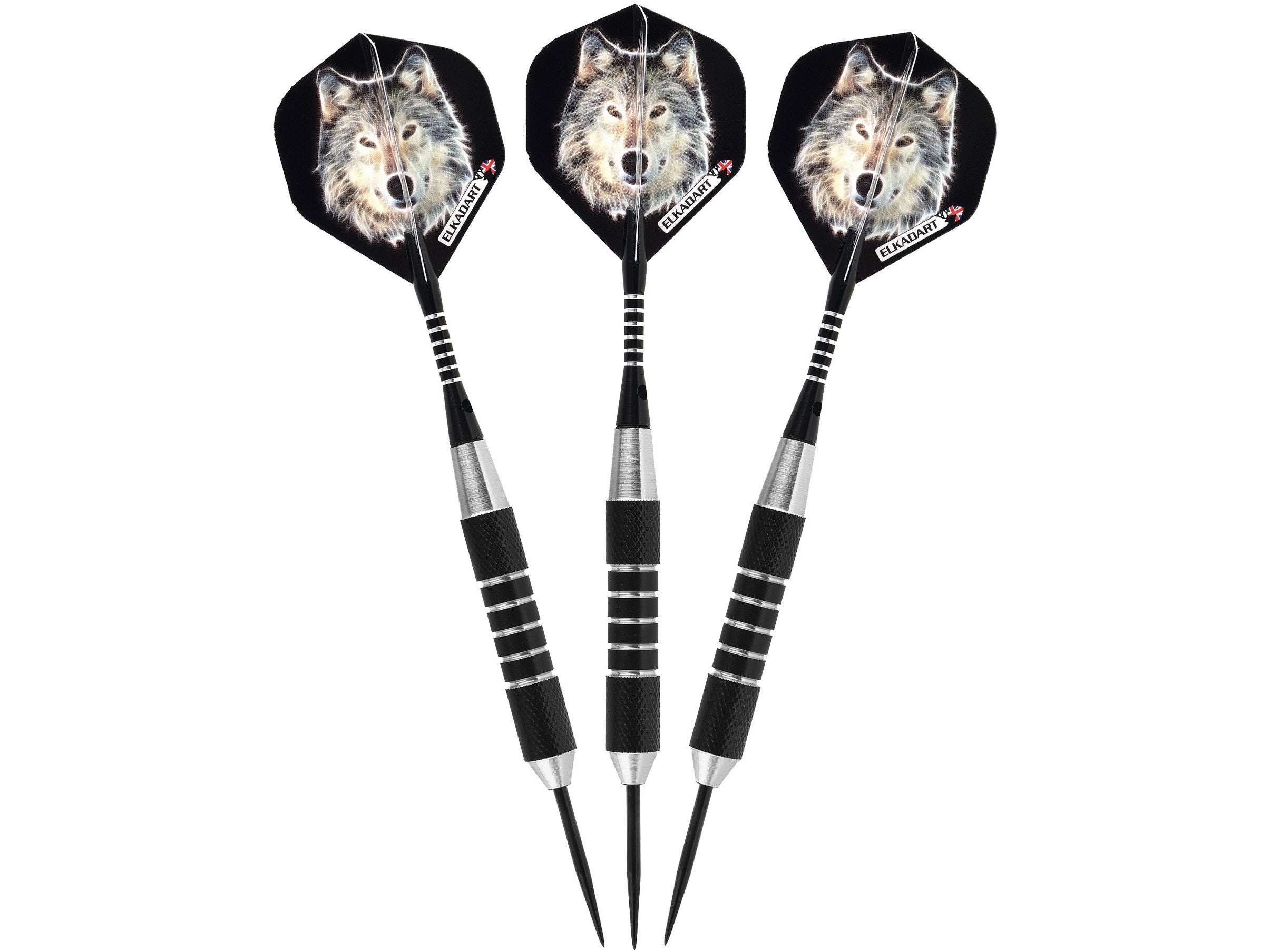 Elkadart Lone Wolf Steel Tip Darts Silver With Black Knurling - HomeFitPlay